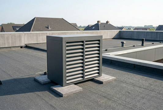 Warmtepomp op plat dak geluid